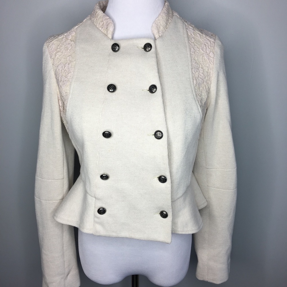 Free People Ivory Lace-Accent Blazer